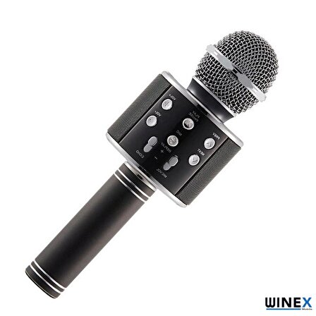 Winex UsbA+TF Sd Kart+3.5mm Aux Girişli Bluetooth Karaoke Mikrofonu Siyah