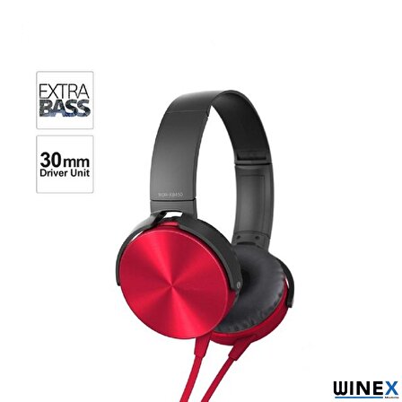 Winex HD Extra Bass Kablolu Mikrofonlu Kulaklık Kırmızı