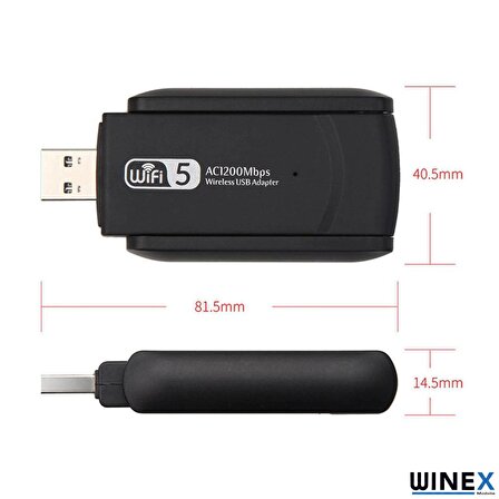 Winex Wifi5 AC1300Mbps 2.4G+5G Wifi Dongle USB 3.0 Adaptör 