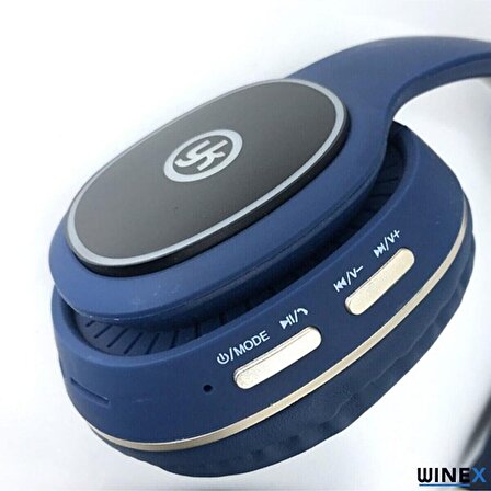 Winex YK Led Kulak Üstü Bluetooth Kulaklık Mavi