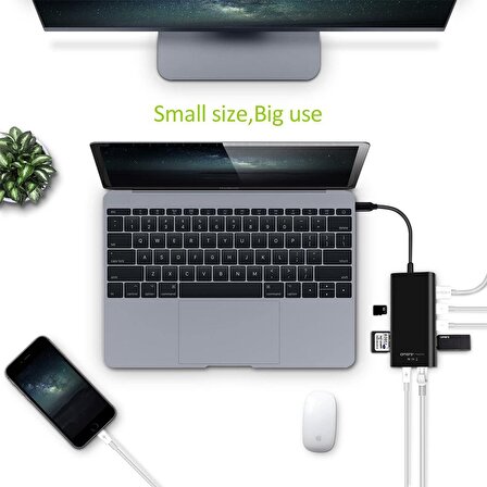 Omars Type-C to 3 Port USB 3.0 HDMI Ethernet SD TF Kart Okuyucu Hub Çoklayıcı