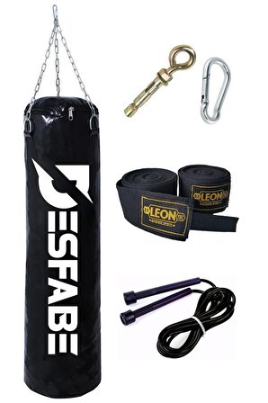 Desfabe Boxing Star 70x25 Cm Zincirli Boks Kum Torbası Siyah+Askı Aparatı+El Bandajı+Atlama İpi