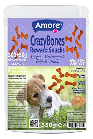 CrazyBones Somonlu Atıştırmalık Yumuşak Köpek Ödül Kemikleri 550 gr Salmone