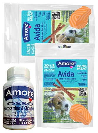 Avida 24 Balıklı Sticks ve Glikozamin Tablet, Dog Salmone Köpek Ödül Maması, Osso 72 Glucosamine