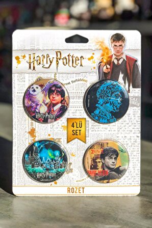 Rozet 4lü Set Harry Potter Hogwarts Binası Warner Bros. Lisanslı