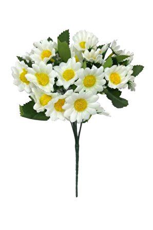 Yapay Çiçek Beyaz Papatya Gerçek Görünümlü  5 Dallı 25 Çiçekli