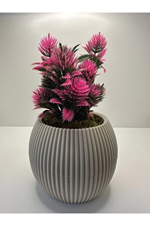 Gri Saksıda Yapay Çiçek Yeşil Iğneli Çam Demeti Dekoratif Mutfak Banyo Masa Çiçeği 17 Cm