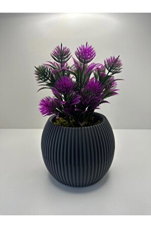 Gri Saksıda Yapay Çiçek Yeşil Iğneli Çam Demeti Dekoratif Mutfak Banyo Masa Çiçeği 17 Cm