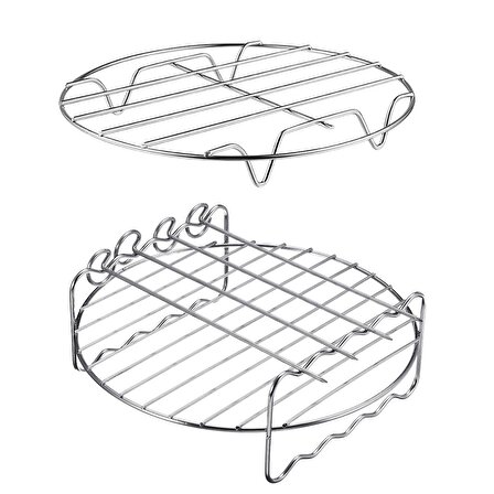 Kitcluv XL Air Fryer Aksesuarları, 2'li Set,Yükseltme Rafı ve Çok Amaçlı 4 Şişli Set,  5,5L ve Üzeri için Paslanmaz Çelik Air Fryer Seti