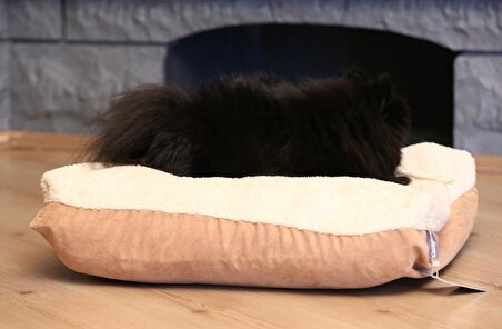 CecePet Mıu Üstü Açık Çift Taraflı - Fermuarlı Kahverengi Küçük Irk Köpek Yatağı