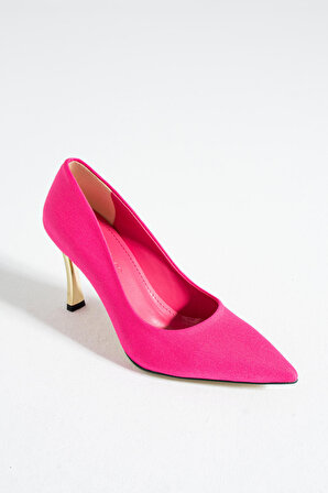 Kadın Topuklu Ayakkabı - Yüksek Topuklu Stiletto Rahat Şık ve İnce İş Ayakkabısı Fuşya Renk 9 cm