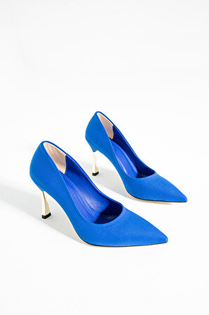 Kadın Topuklu Ayakkabı - Yüksek Topuklu Stiletto Rahat Şık ve İnce İş Ayakkabısı Koyu Mavi 9 cm