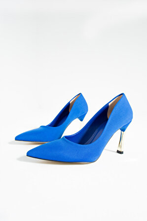 Kadın Topuklu Ayakkabı - Yüksek Topuklu Stiletto Rahat Şık ve İnce İş Ayakkabısı Koyu Mavi 9 cm