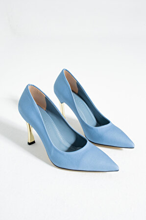 Kadın Topuklu Ayakkabı - Yüksek Topuklu Stiletto Rahat Şık ve İnce İş Ayakkabısı Açık Mavi Renk 9 cm