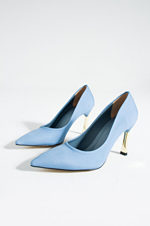 Kadın Topuklu Ayakkabı - Yüksek Topuklu Stiletto Rahat Şık ve İnce İş Ayakkabısı Açık Mavi Renk 9 cm
