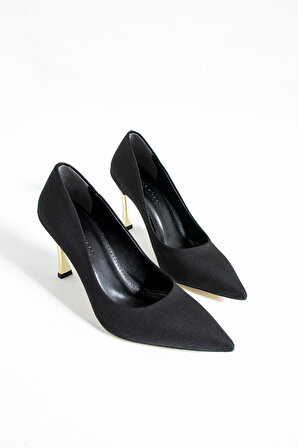 Kadın Topuklu Ayakkabı - Yüksek Topuklu Stiletto Rahat Şık ve İnce İş Ayakkabısı Siyah Renk 9 cm