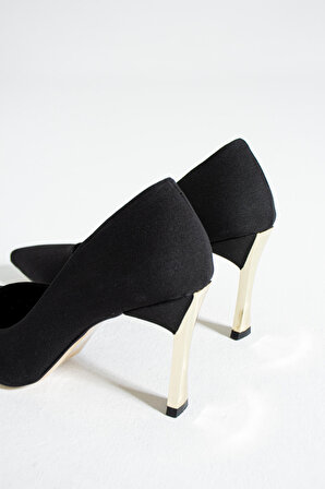 Kadın Topuklu Ayakkabı - Yüksek Topuklu Stiletto Rahat Şık ve İnce İş Ayakkabısı Siyah Renk 9 cm