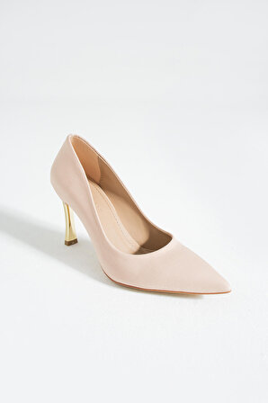 Kadın Topuklu Ayakkabı - Yüksek Topuklu Stiletto Rahat Şık ve İnce İş Ayakkabısı Bej Renk 9 cm