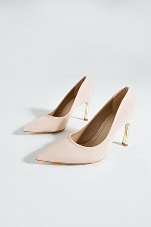 Kadın Topuklu Ayakkabı - Yüksek Topuklu Stiletto Rahat Şık ve İnce İş Ayakkabısı Bej Renk 9 cm