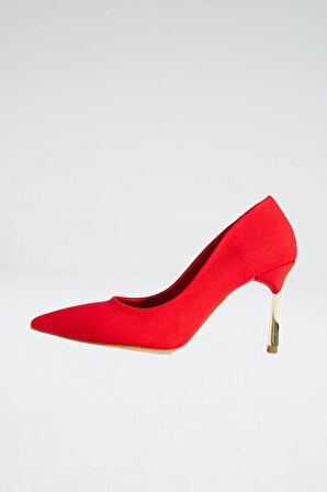 Kadın Topuklu Ayakkabı - Yüksek Topuklu Stiletto Rahat Şık ve İnce İş Ayakkabısı Kırmızı Renk 9 cm