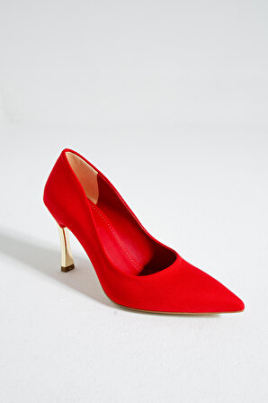 Kadın Topuklu Ayakkabı - Yüksek Topuklu Stiletto Rahat Şık ve İnce İş Ayakkabısı Kırmızı Renk 9 cm