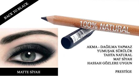 Prestige Matte Siyah Göz Kalemi 100% Natural NLC 01 Akma Dağılma Yapmaz