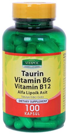Vitapol Taurin 500 Mg Taurine 100 Kapsül Alfa Lipoik Asit B6 Vitamini B12 Vitamini
