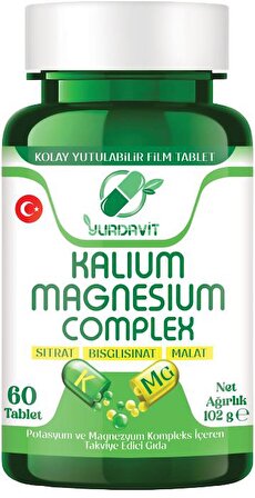 Yurdavit Potassium Magnesium Complex 2x60 Tablet Magnezyum Sitrate Malate Bisglycinate Kompleks 