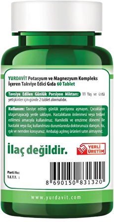 Yurdavit Potassium Magnesium Complex 2x60 Tablet Magnezyum Sitrate Malate Bisglycinate Kompleks 