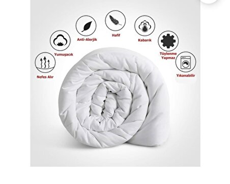 TEK Kişilik  Antialerjik Lüx Silikon Yorgan Ve Yastık Uyku Seti 1 Adet Yastık 800Gr Pamuklu  beyaz