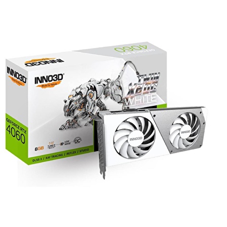 Inno3D Nvidia GeForce RTX4060 Twin x2 OC 8GB White 128Bit GDDR6 Ekran Kartı (N40602-08D6X-173051W)