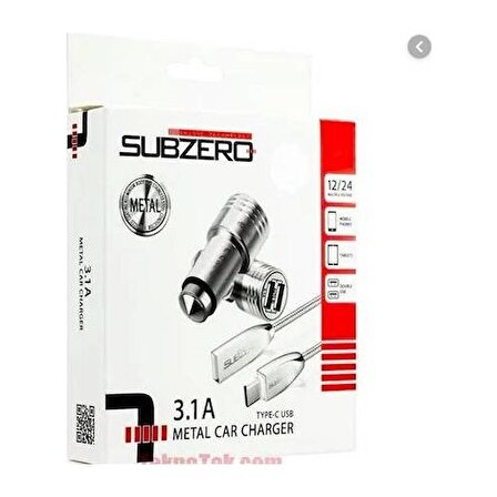 Subzero 3.1A Type-C Araç Şarj Cihazı ve Kablo A1428