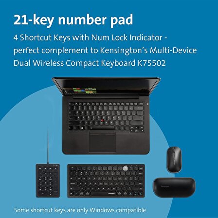 Kensington K79820WW Kablolu Numeric Klavye, USB Bağlantılı, Dizüstü Bilgisayar ve Diğer Cihazlar için
