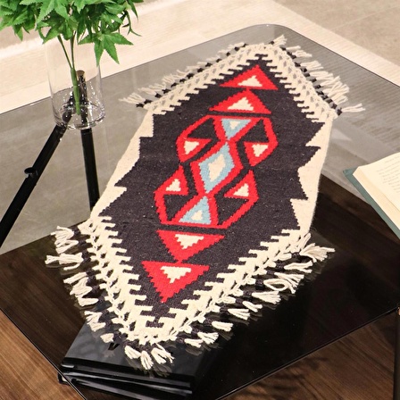 Bi.Te Rich Kilim Dekoratif Sehpa & Masa Örtüsü - 85 x 33 cm - Kök Boya - El İşçiliği (R004)