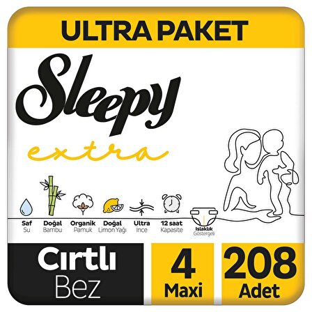 Sleepy Extra 4 Numara Maxi 208'li Cırtlı Bez