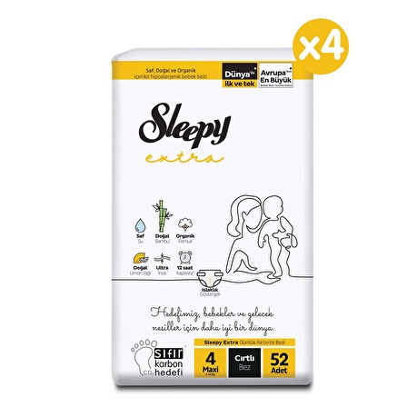 Sleepy Extra 4 Numara Maxi 208'li Cırtlı Bez