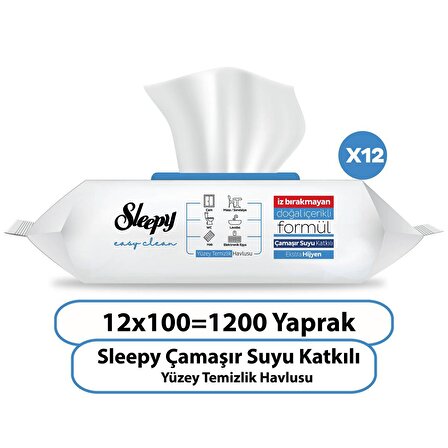 Sleepy Easy Clean Çamaşır Suyu Katkılı Yüzey Temizlik Havlusu 12x100 (1200 Yaprak)