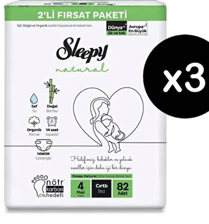Sleepy Natural 4 Numara Maxi 3x82'li Cırtlı Bez