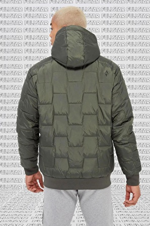 Skechers Outerwear Synthetic Padded Jacket Kapüşonlu Rahat Kalıp Haki Mont