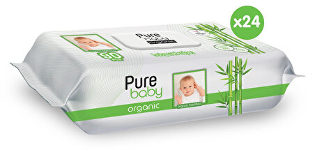 Pure Baby Organik Bambu 90 Yaprak 24'lü Paket Islak Havlu