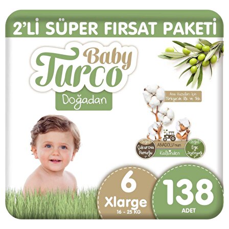 Baby Turco Doğadan 6 Numara X Large 138'li Bel Bantlı Bez