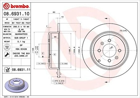 Peugeot 406 Arka Fren Disk Takım Brembo 08693110 1618861380 4246L7 4246T6 4246T7 E169124