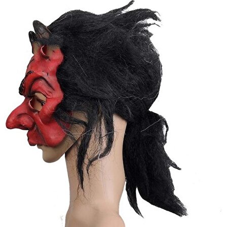 himarry Lateks Korku Maskesi Şeytan Boynuzlu Kırmızı Maske Saçlı