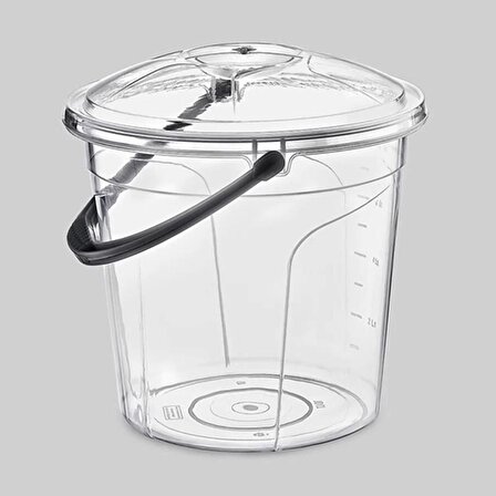Poly Time 20 Litre Kapaklı Ölçekli Şeffaf Su Kovası - ABS Plastik - Saplı
