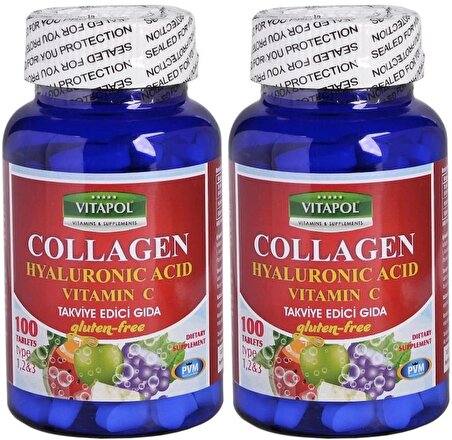 Vitapol Hydrolyzed Collagen Hyaluronic Acid Vitamin C 2x100 Tablet Hidrolize Kolajen Hyaluronik Asit C Vitamini