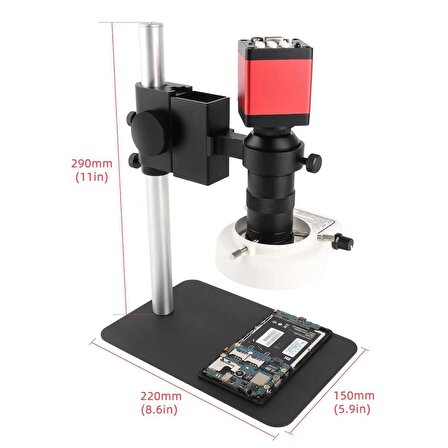 TechTic  Profosyonel Endüstriyel Mikroskop Kamera 13mp Hd 60f/s Difital HDMI VGA 130xc Lens 56 Led Halka Işık Metal Stand