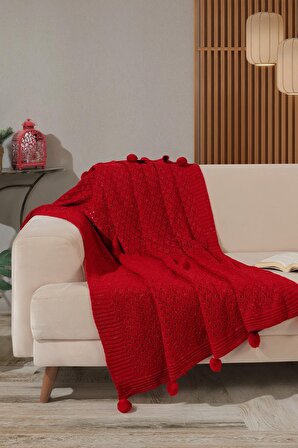 Örgü Tv Battaniye Simli (130x170cm) Kırmızı