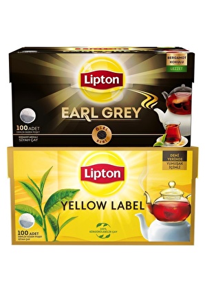 Lipton Earl Grey Demlik Poşet Siyah Çay 100'lü & Yellow Label Demlik Poşet Çay Hediye 100'lü 