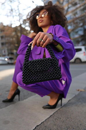 siyah inci kadın el çantası
