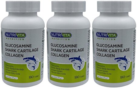 Nutrivita Nutrition Glucosamine Shark Cartilage Collagen 3x180 Tablet Köpek Balığı Kıkırdağı Kolajen 